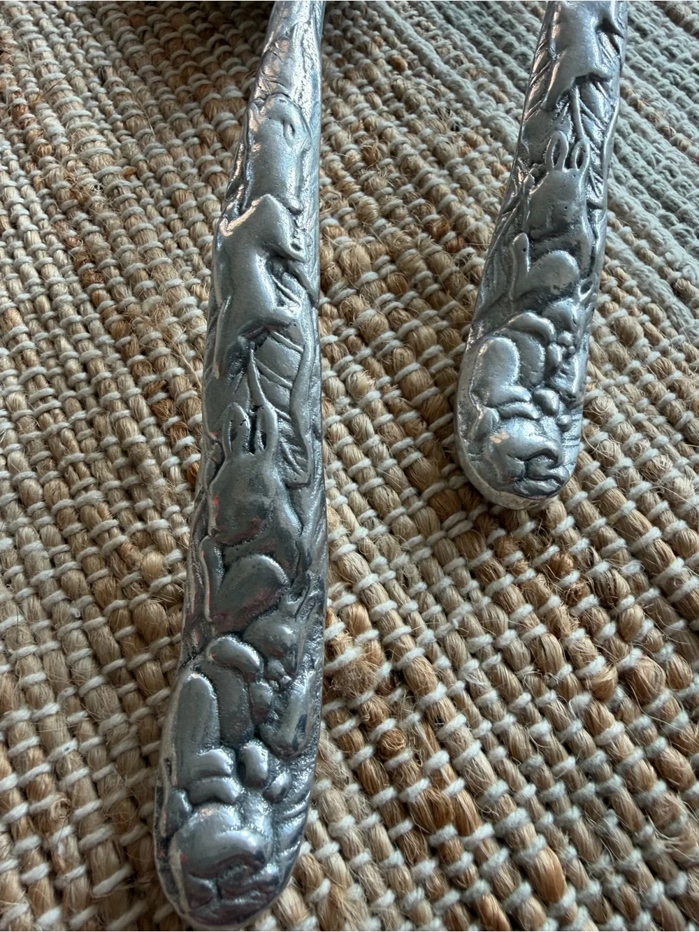 Decorative Silver-Tone Floral Salad Serving Set - Pair